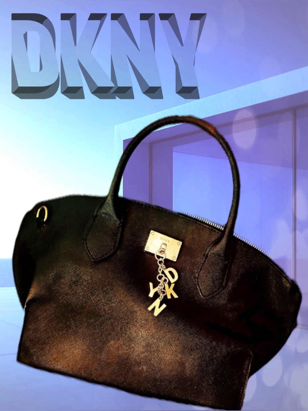 DKNY Black Satchel with Gold Accents